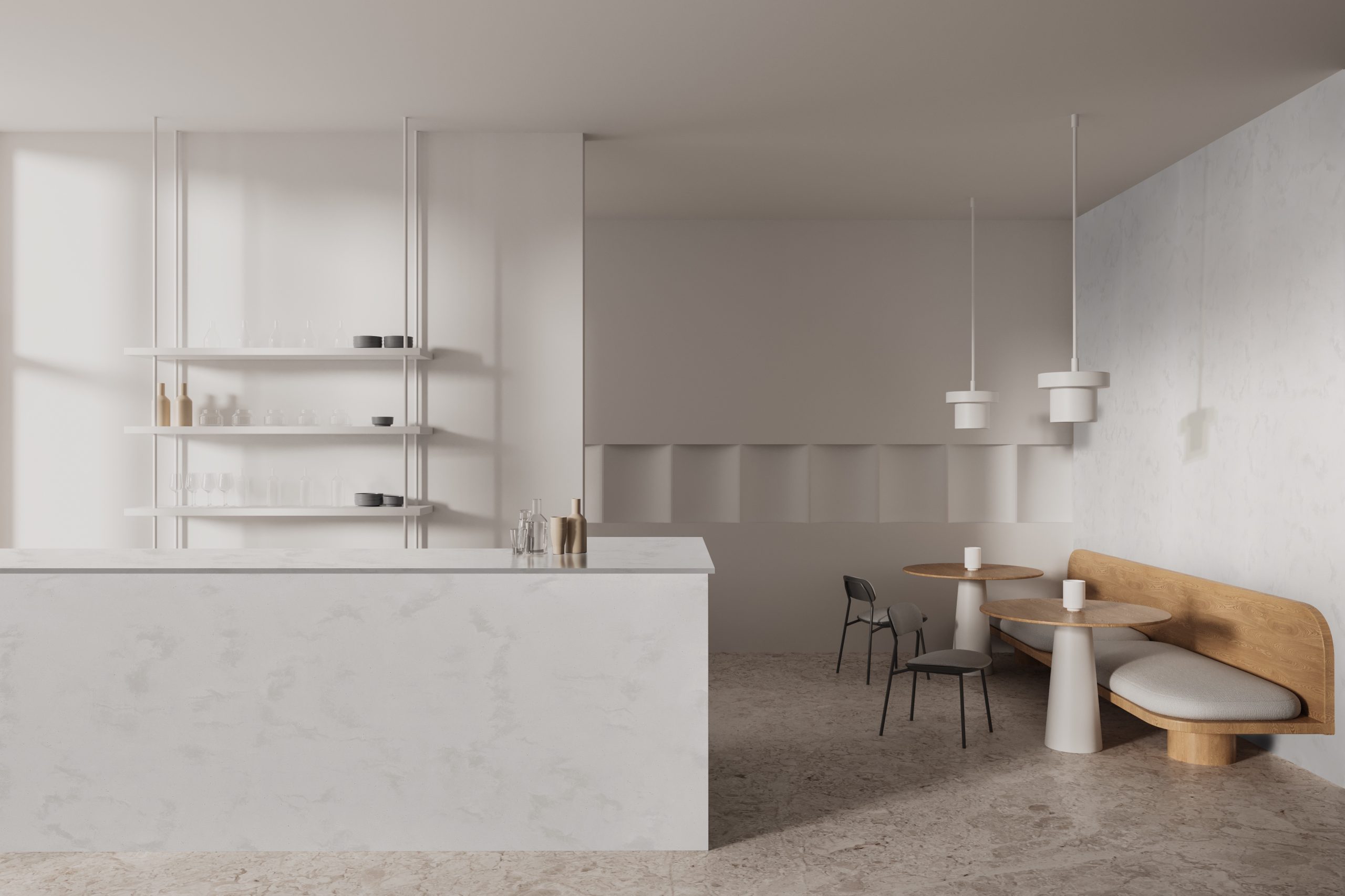 White pub interior with bar counter